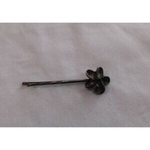 Vintage Metal Flower Hair Bobby Pin With Black Stone Accent